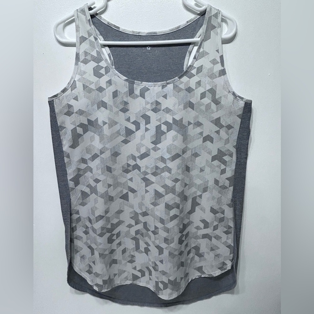 Tuff Athletics Women's White & Gray Geometric Racer Back Tank Tops Size Large
